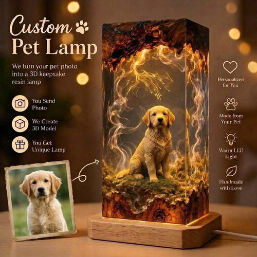 Custom Pet Figure Resin Wood Lamp - Unique Pet Memorial