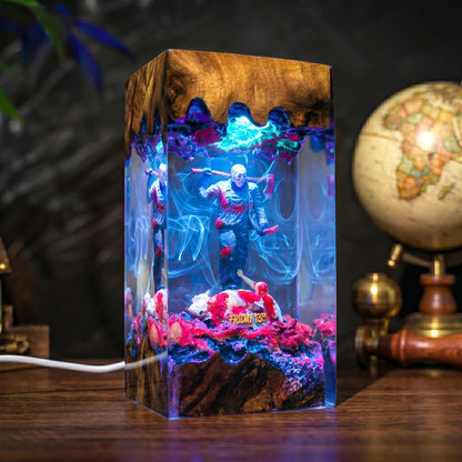 Handmade Friday the 13th Wood Night Light, Slasher Horror Desk Lamp