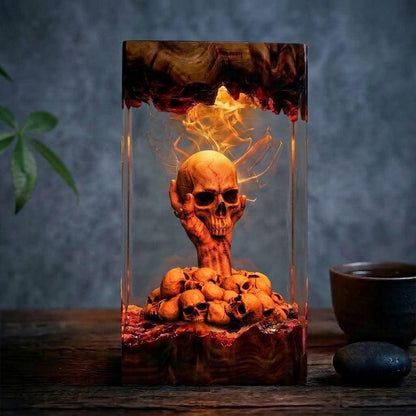 Handmade Hellfire Skull Pile Wood Night Light