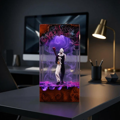 Handmade Art the Clown Terrifier Wood Night Light, Gothic Horror Desk Lamp