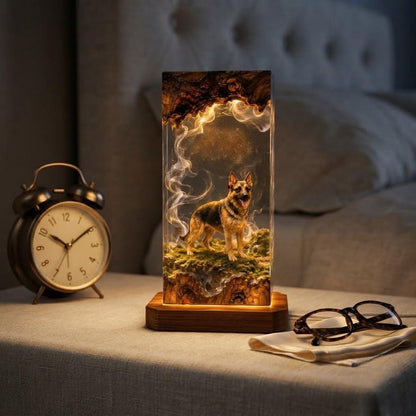 Custom Pet Figure Resin Wood Lamp - Unique Pet Memorial