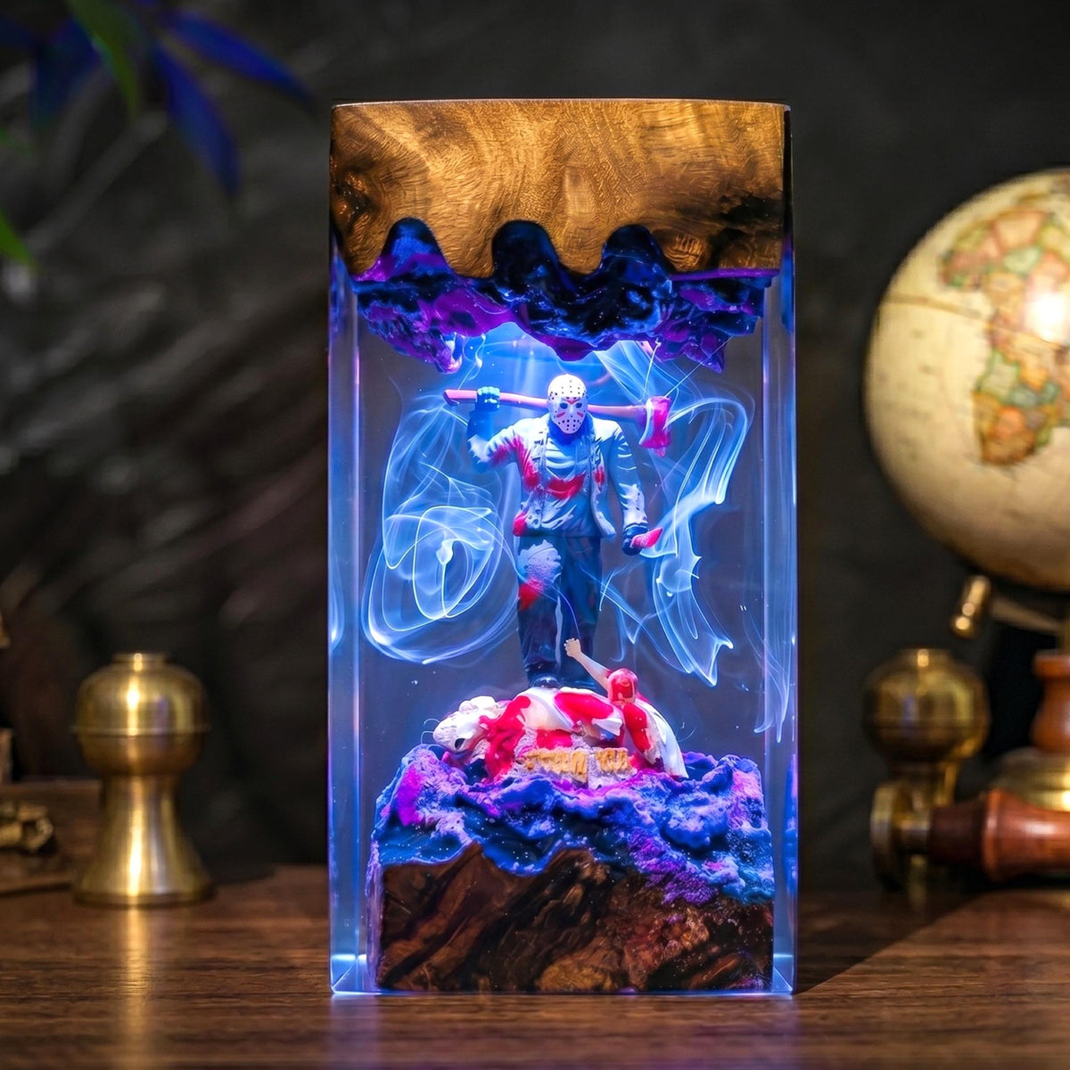 Handmade Friday the 13th Wood Night Light, Slasher Horror Desk Lamp
