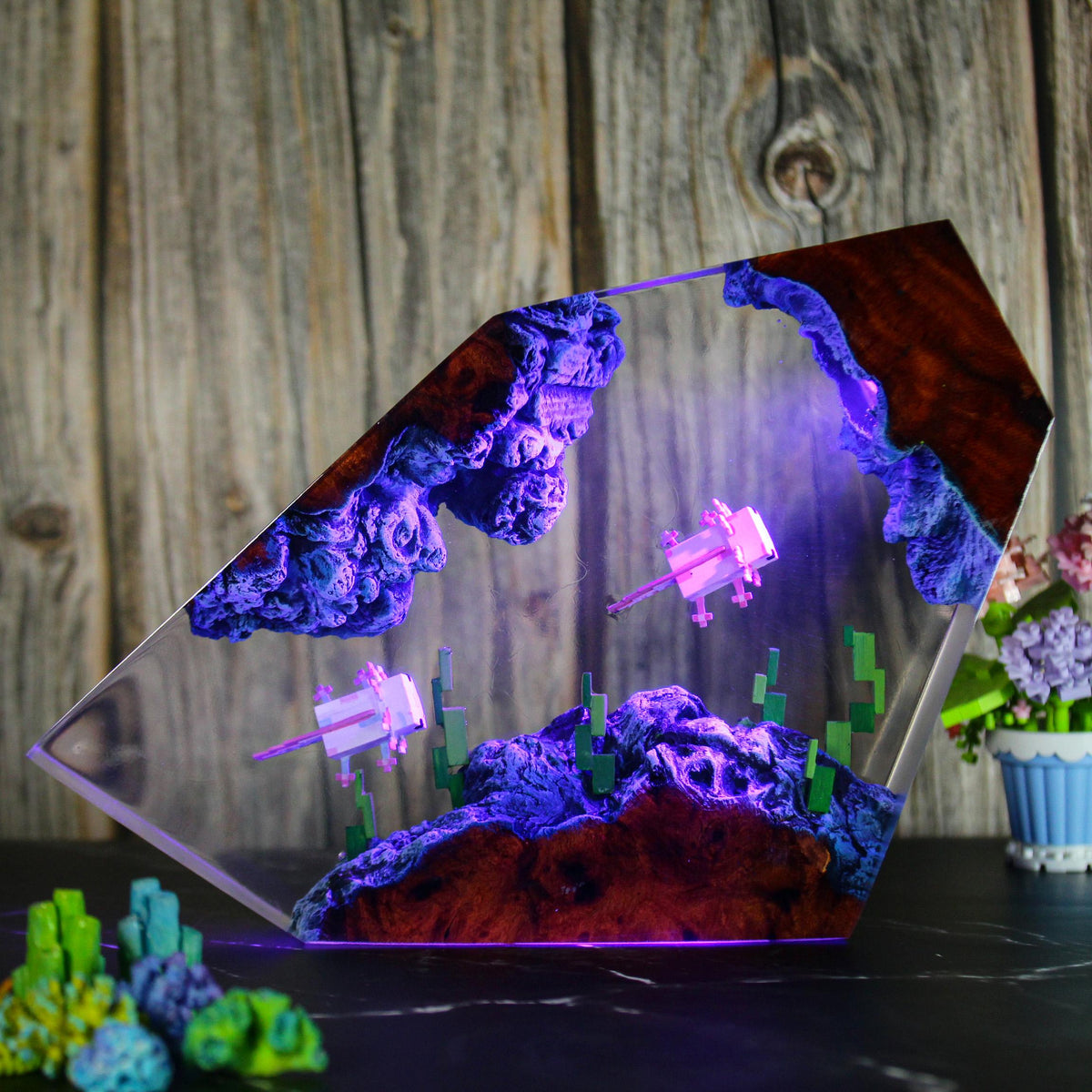 Handcrafted Pink Axolotl Resin Night Light - Unique Gamer Gift for Kids