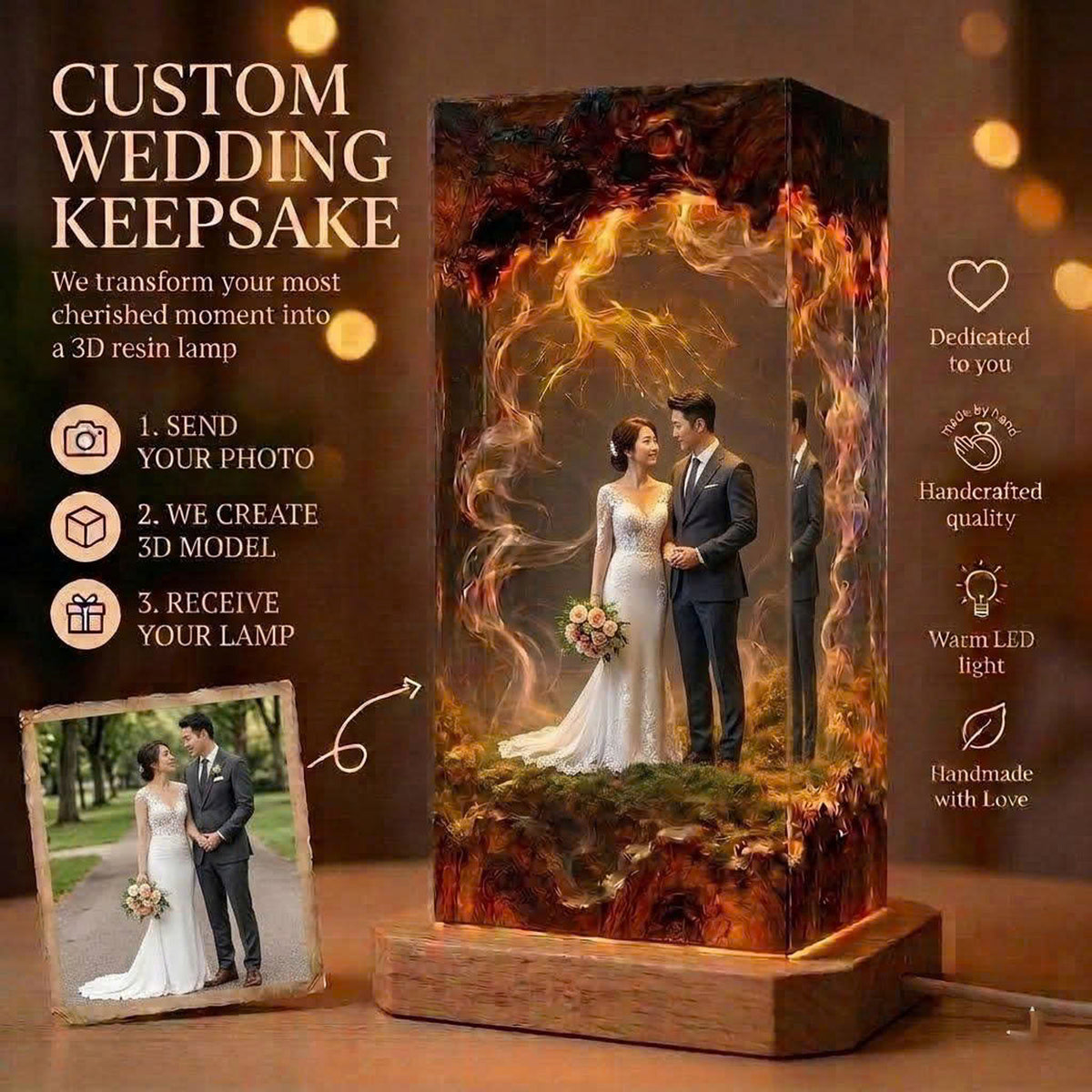 Handmade Personalized Wedding Resin Lamp