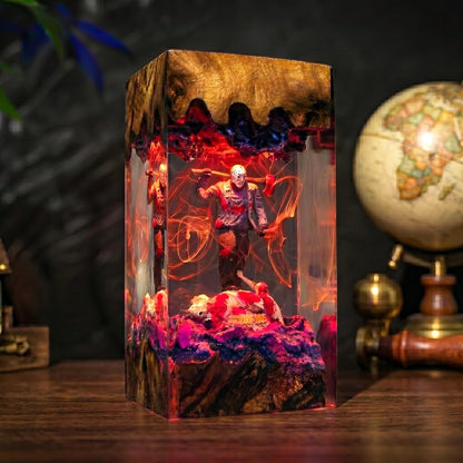 Handmade Friday the 13th Wood Night Light, Slasher Horror Desk Lamp
