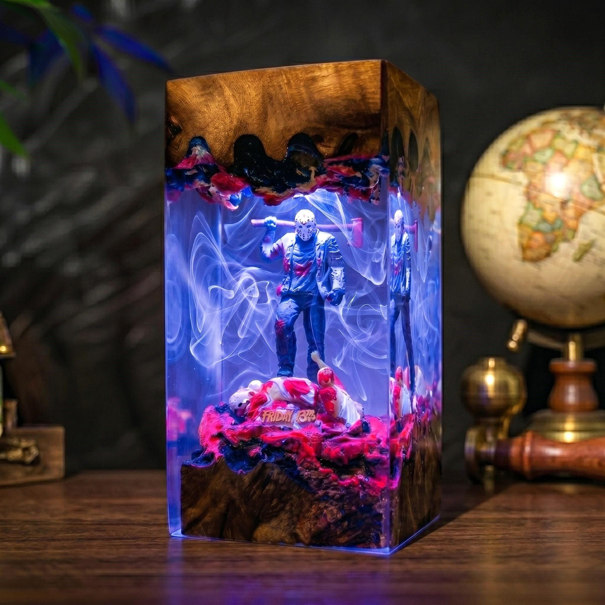 Handmade Friday the 13th Wood Night Light, Slasher Horror Desk Lamp
