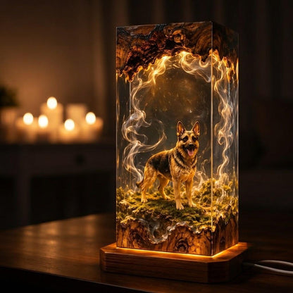 Custom Pet Figure Resin Wood Lamp - Unique Pet Memorial