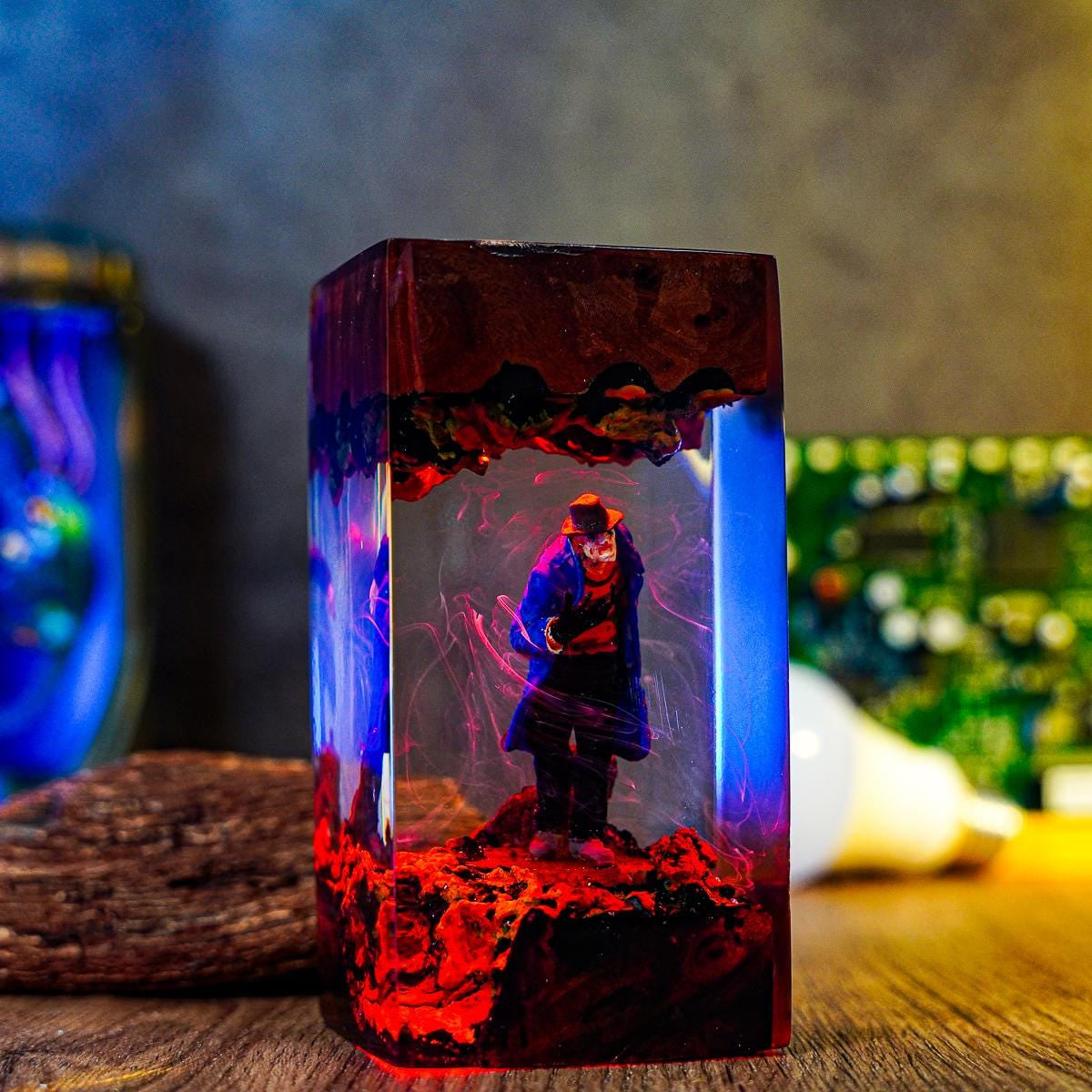 Handmade  Freddy Krueger Trench Coat Epoxy Wood Lamp