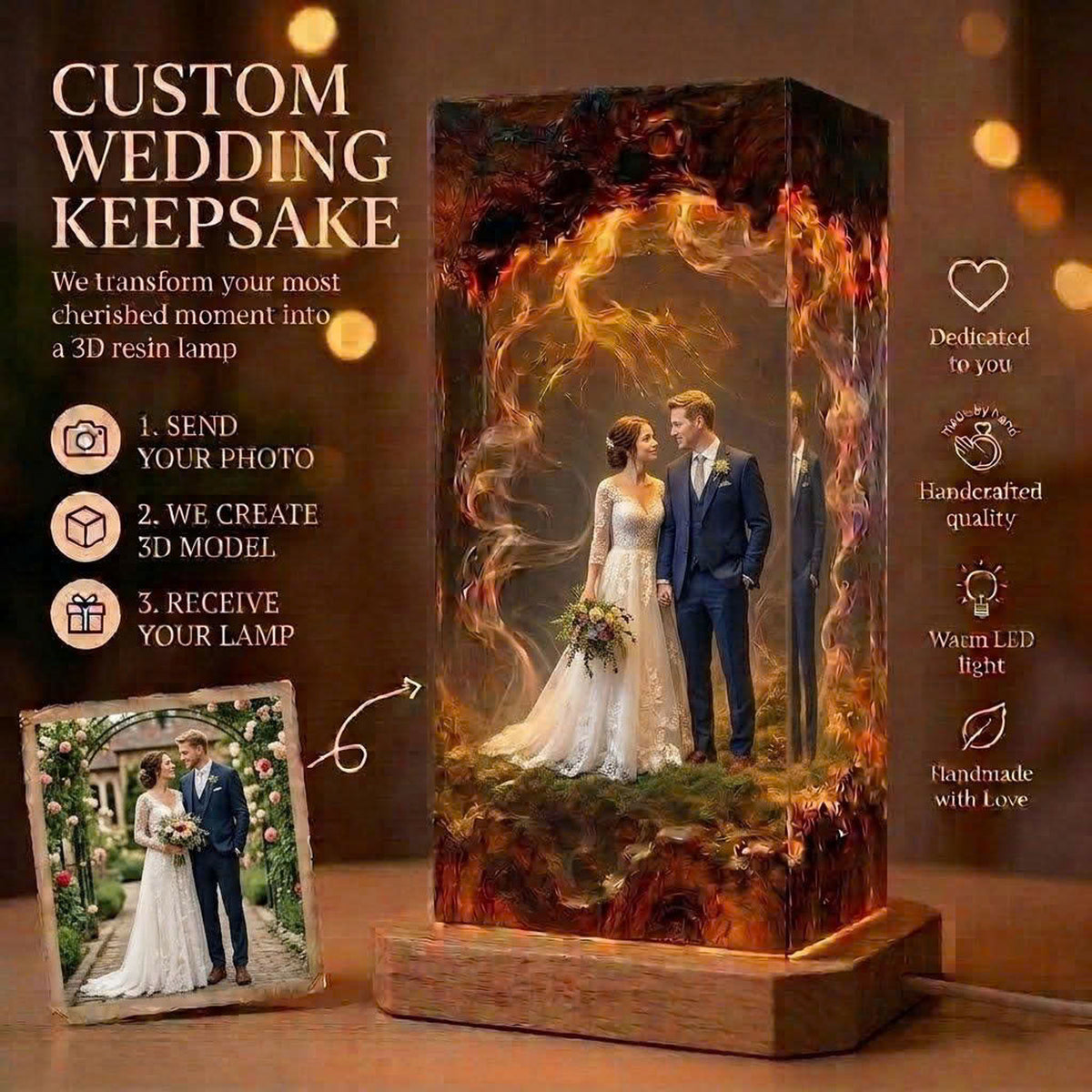 Handmade Personalized Wedding Resin Lamp