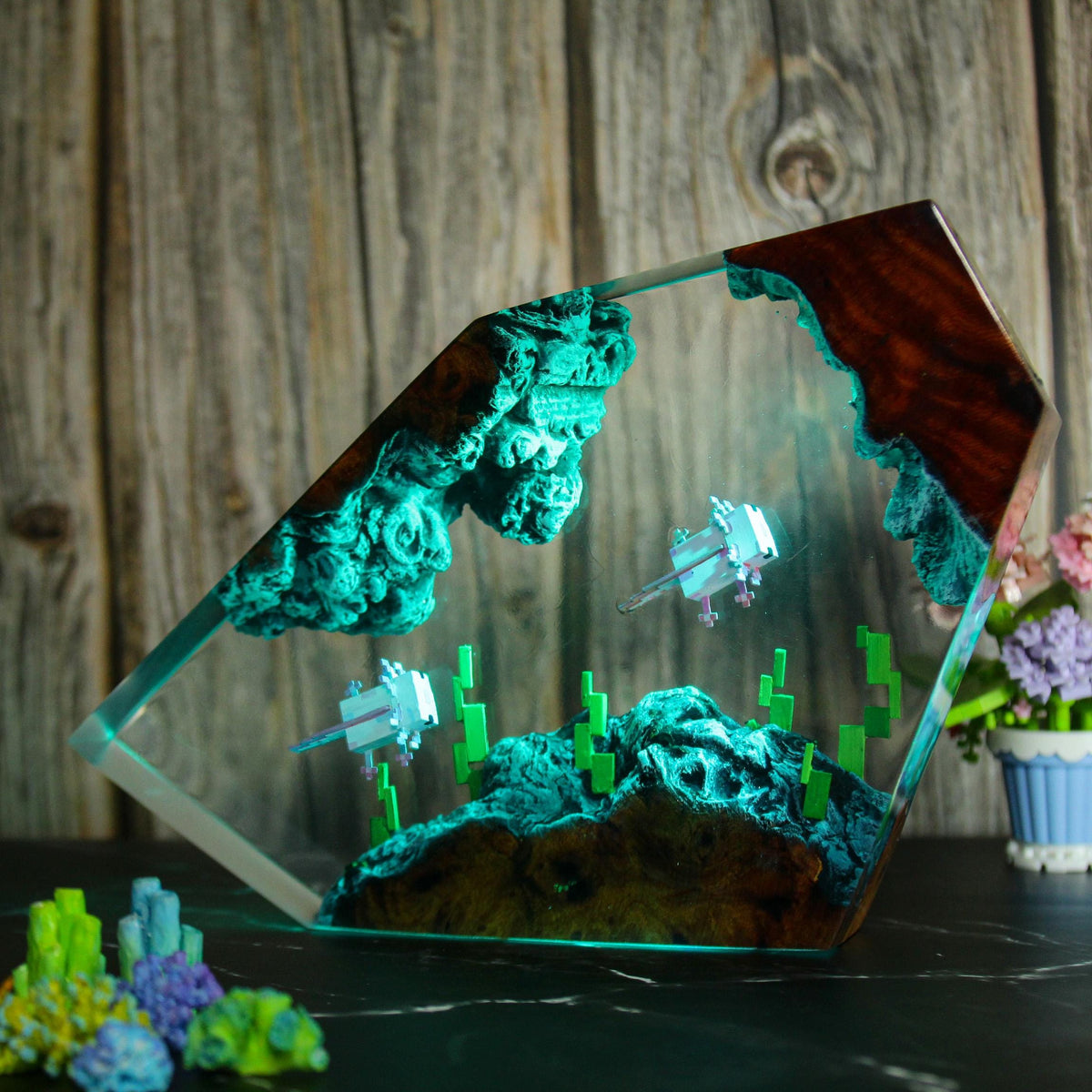Handcrafted Pink Axolotl Resin Night Light - Unique Gamer Gift for Kids