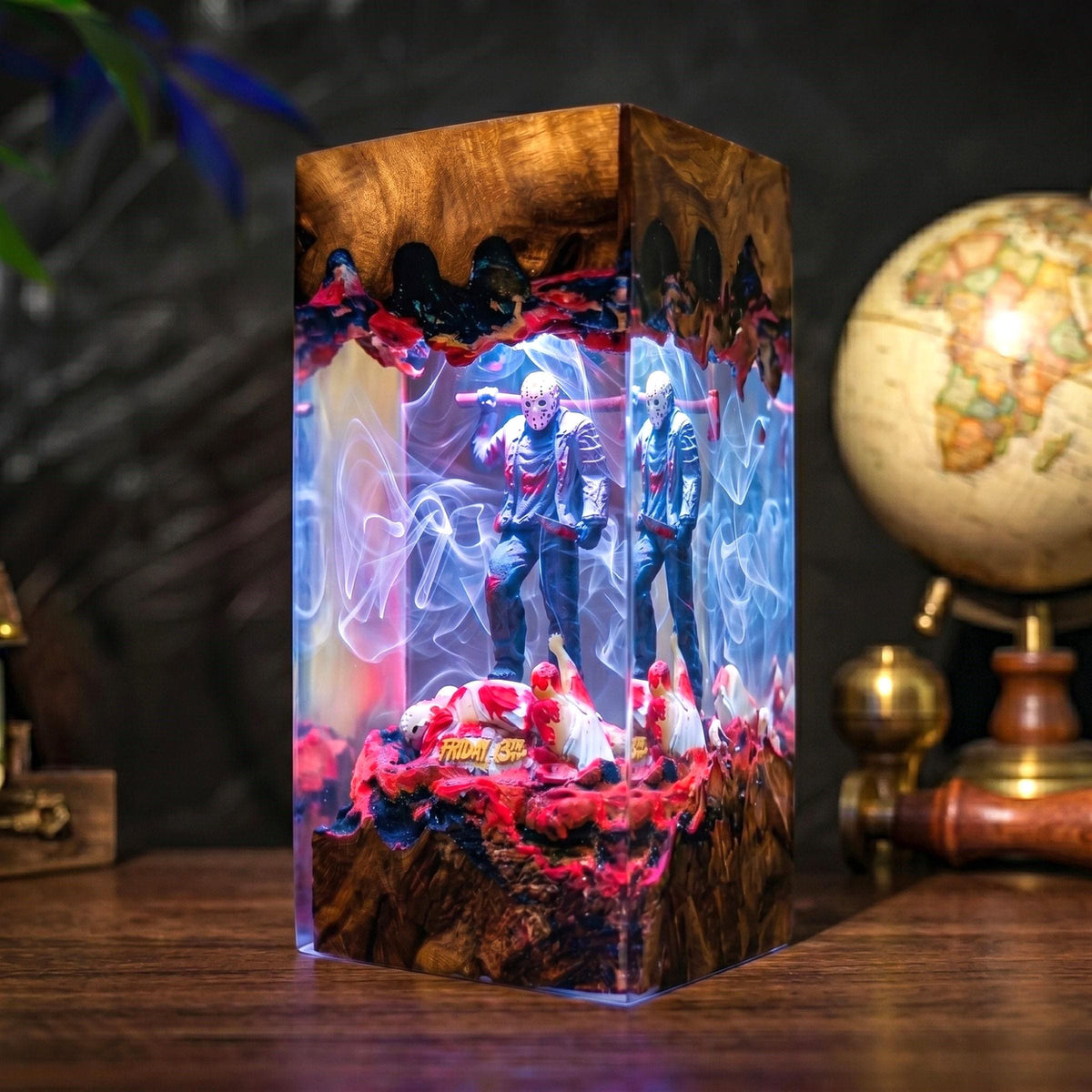 Handmade Friday the 13th Wood Night Light, Slasher Horror Desk Lamp