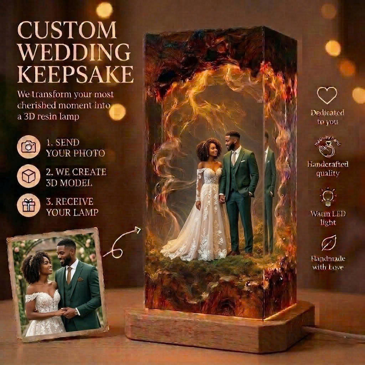 Handmade Personalized Wedding Resin Lamp