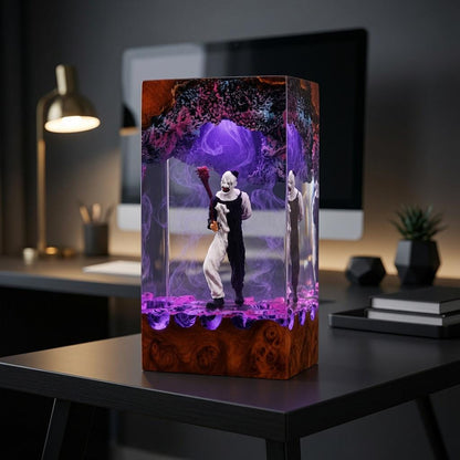 Handmade Art the Clown Terrifier Wood Night Light, Gothic Horror Desk Lamp