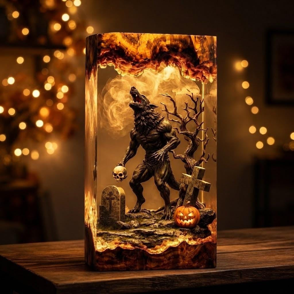 Werewolf Halloween Epoxy Resin Night Lamp