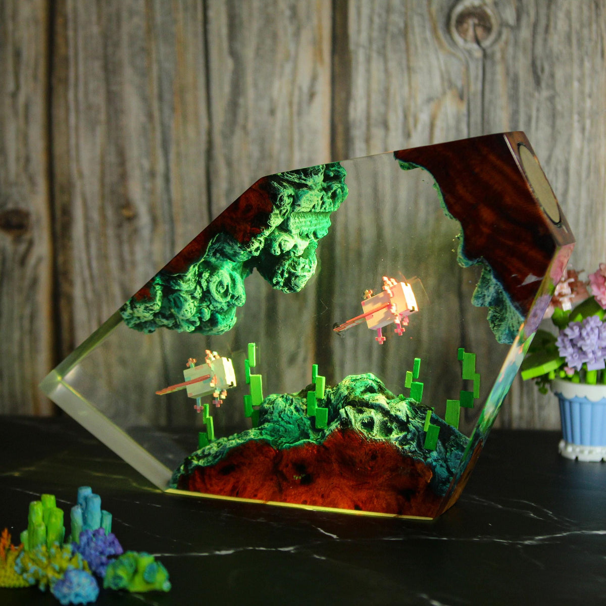 Handcrafted Pink Axolotl Resin Night Light - Unique Gamer Gift for Kids