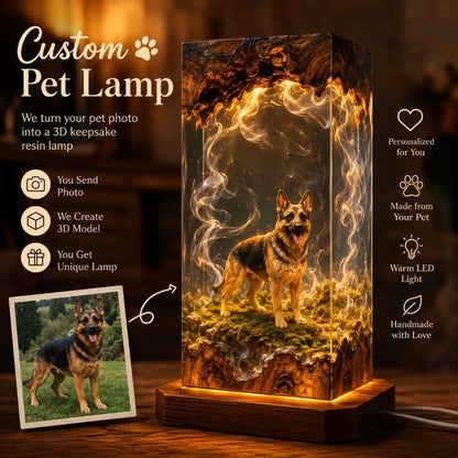Custom Pet Figure Resin Wood Lamp - Unique Pet Memorial