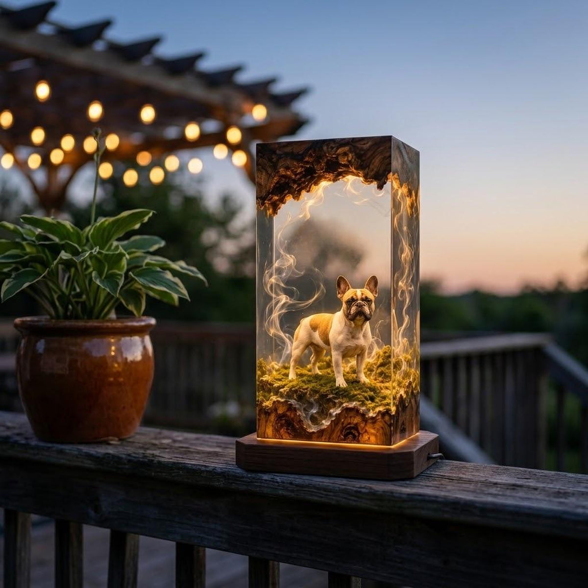 Custom Pet Figure Resin Wood Lamp - Unique Pet Memorial