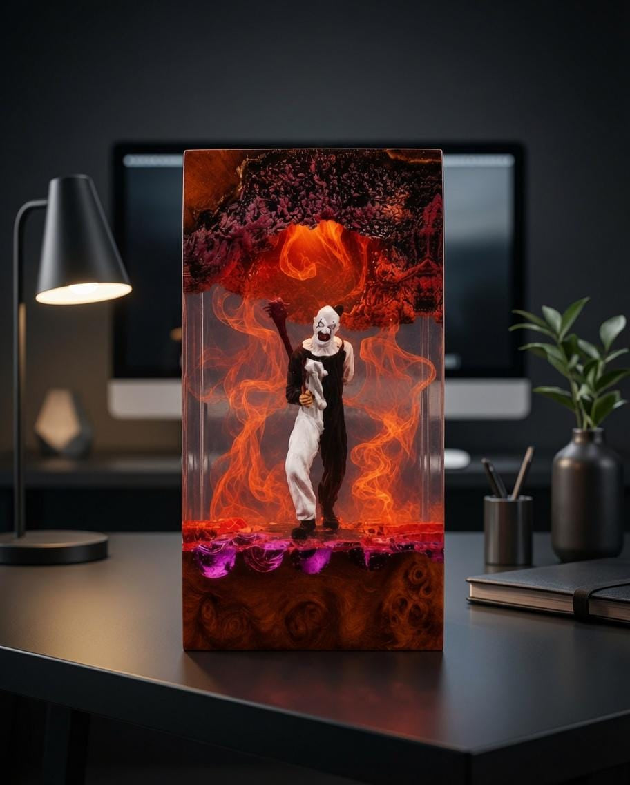 Handmade Art the Clown Terrifier Wood Night Light, Gothic Horror Desk Lamp