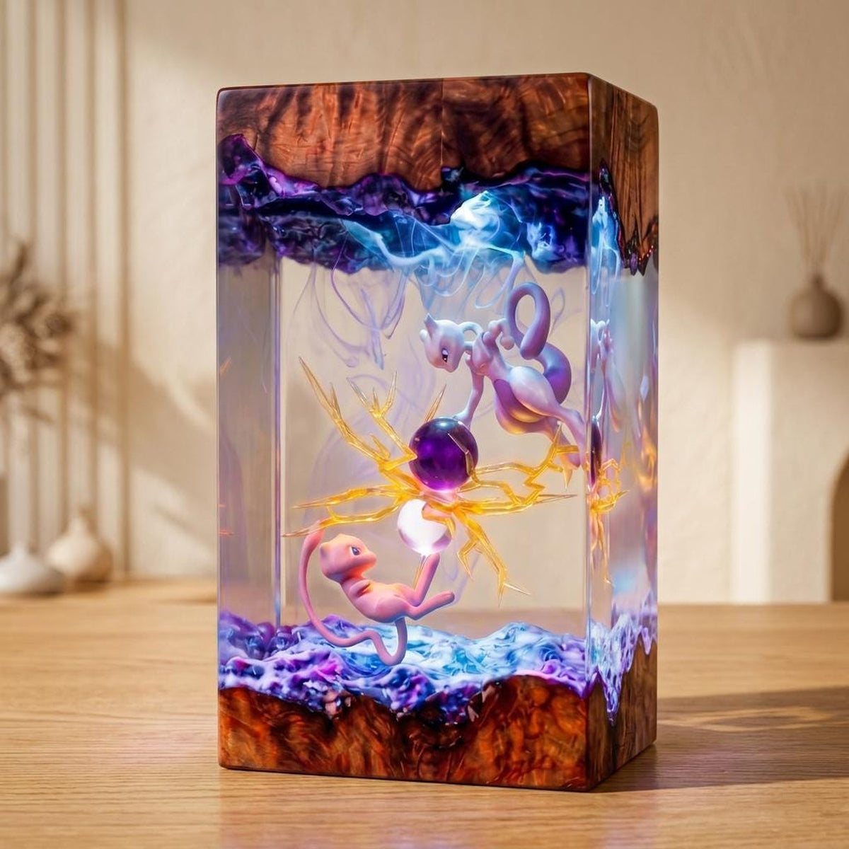 Handcrafted Mew vs Mewtwo Epoxy Resin Lamp