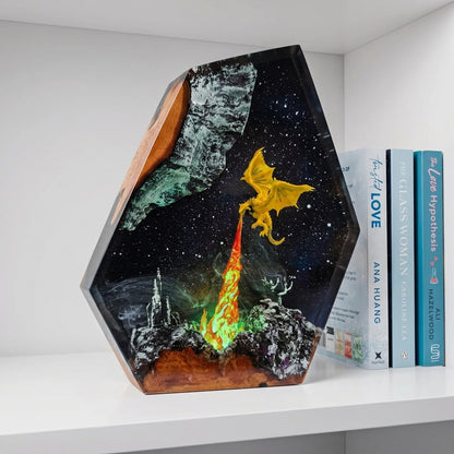 Fire Dragon Epoxy Resin Wood Night Light Galaxy Table Lamp