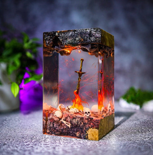 Dark Souls Bonfire Resin Lamp - Knight Sword Skull Cube Night Light