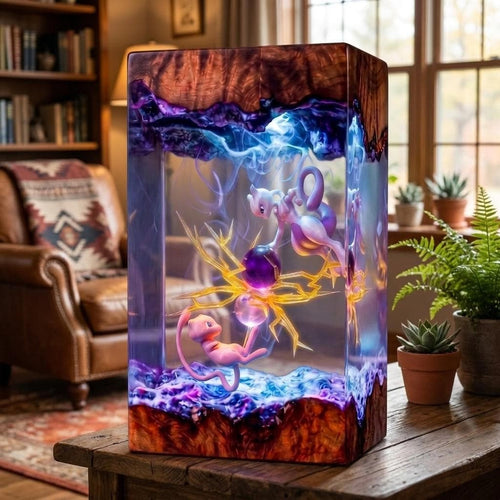 Handcrafted Mew vs Mewtwo Epoxy Resin Lamp