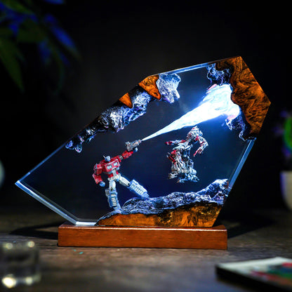 Handcrafted Optimus Prime vs Megatron Epoxy Resin Lamp