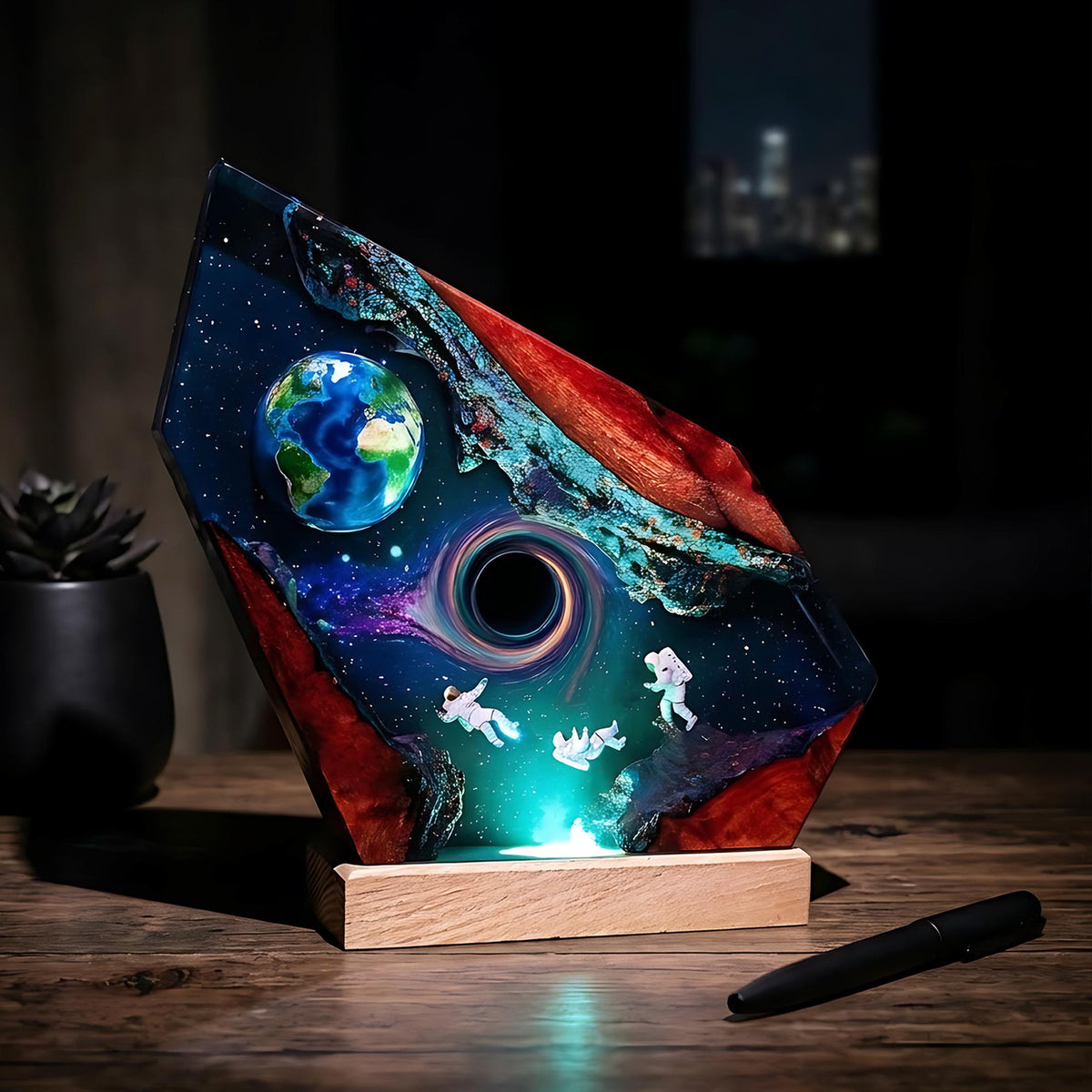 Astronaut & Black Hole Galaxy Epoxy Resin Night Light Lamp