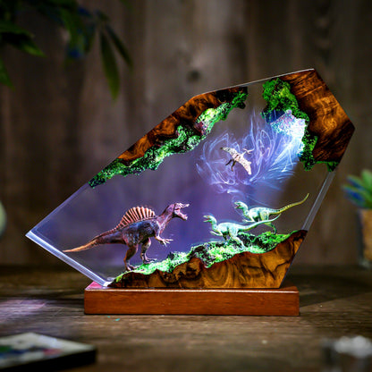 Prehistoric Dinosaur Resin Lamp - Handmade LED Night Light