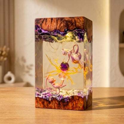 Handcrafted Mew vs Mewtwo Epoxy Resin Lamp