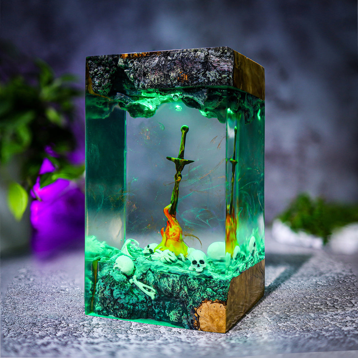 Dark Souls Bonfire Resin Lamp - Knight Sword Skull Cube Night Light
