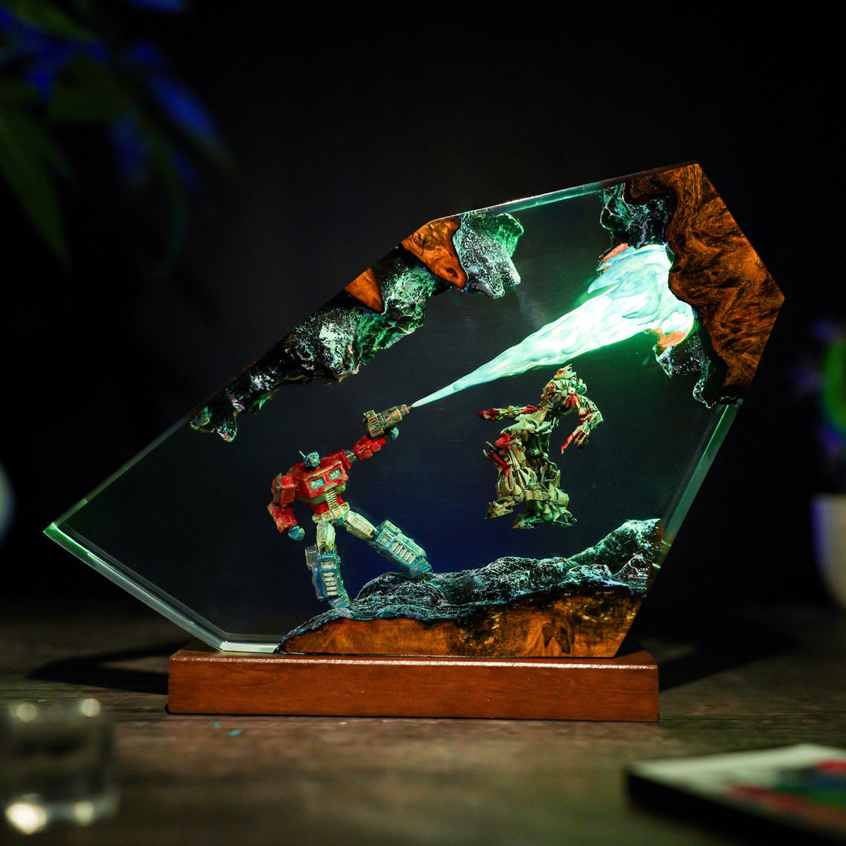 Handcrafted Optimus Prime vs Megatron Epoxy Resin Lamp