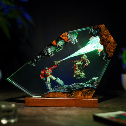 Handcrafted Optimus Prime vs Megatron Epoxy Resin Lamp