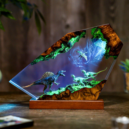Prehistoric Dinosaur Resin Lamp - Handmade LED Night Light