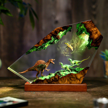 Prehistoric Dinosaur Resin Lamp - Handmade LED Night Light