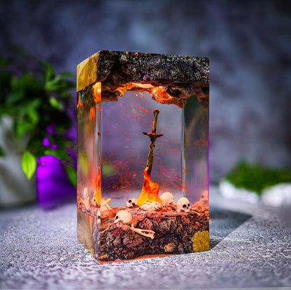 Dark Souls Bonfire Resin Lamp - Knight Sword Skull Cube Night Light