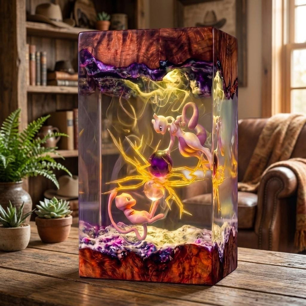 Handcrafted Mew vs Mewtwo Epoxy Resin Lamp