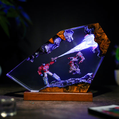 Handcrafted Optimus Prime vs Megatron Epoxy Resin Lamp