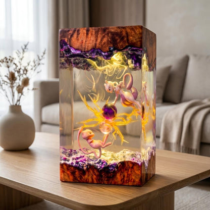 Handcrafted Mew vs Mewtwo Epoxy Resin Lamp