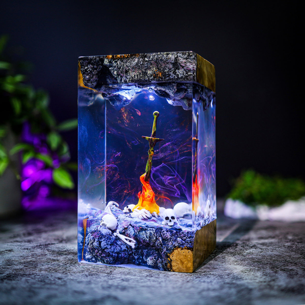 Dark Souls Bonfire Resin Lamp - Knight Sword Skull Cube Night Light