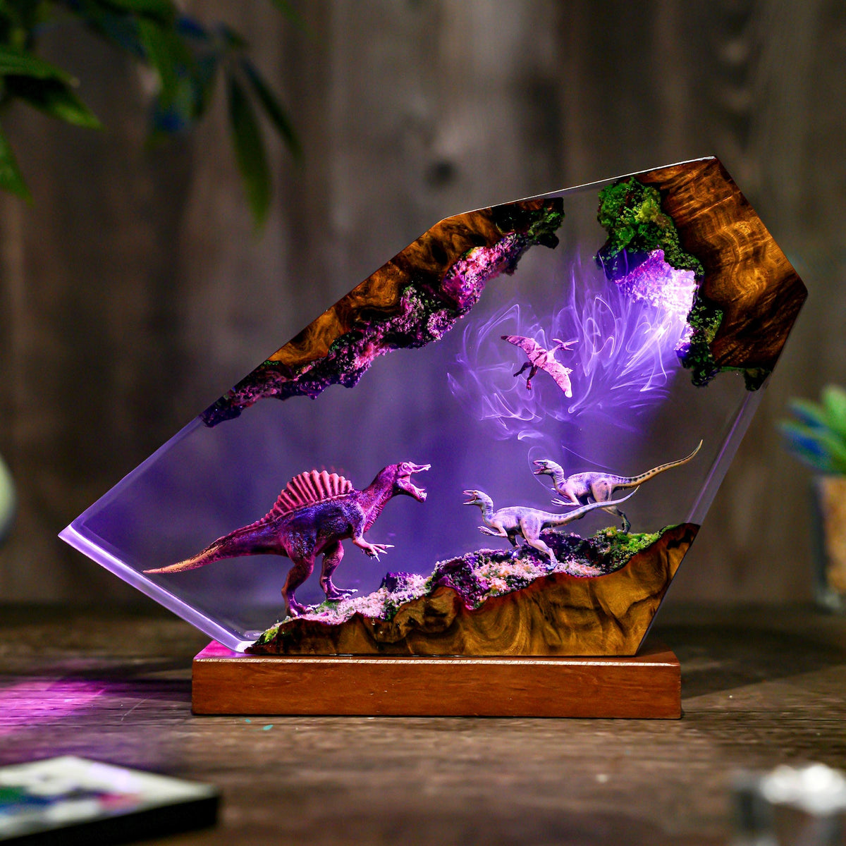 Prehistoric Dinosaur Resin Lamp - Handmade LED Night Light