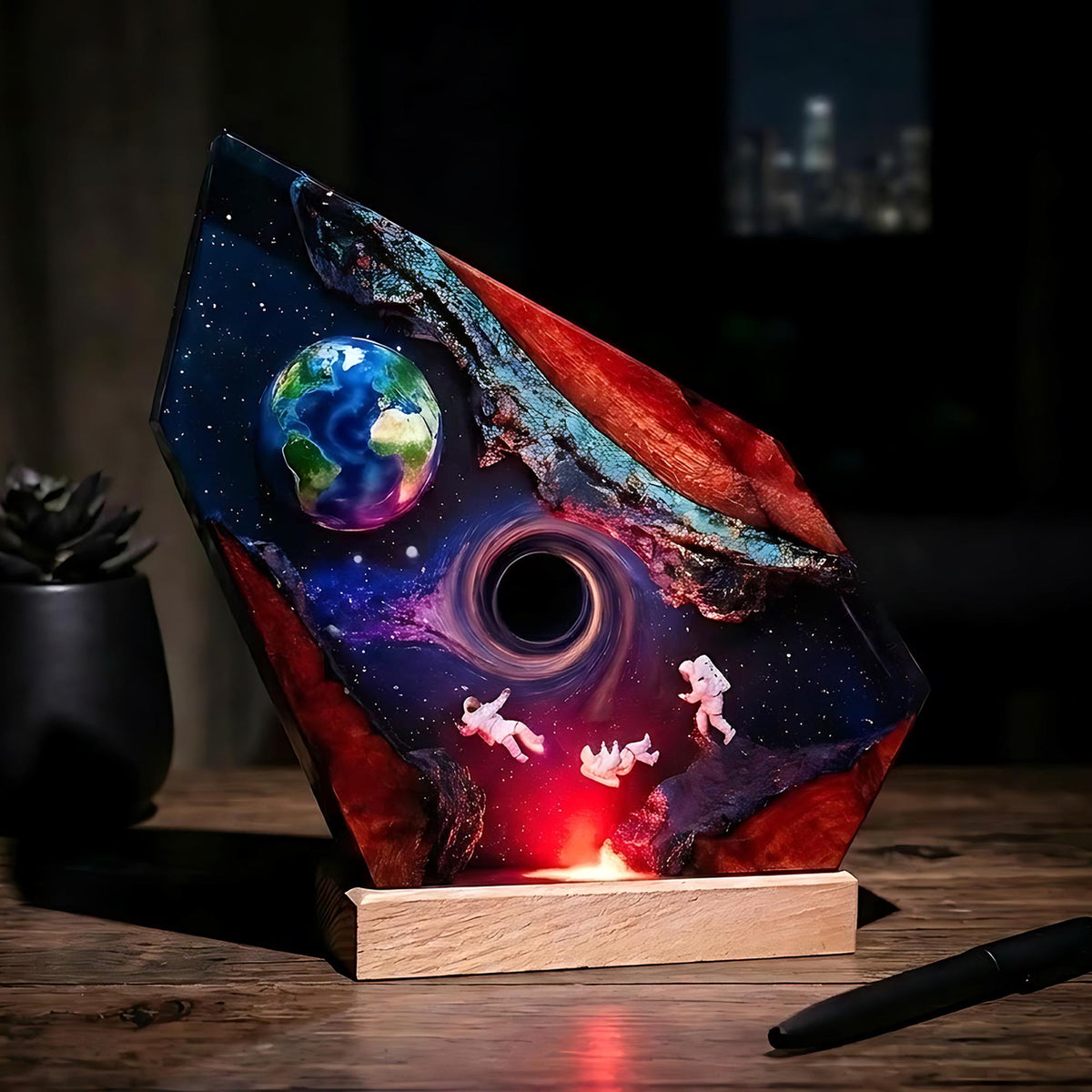 Astronaut & Black Hole Galaxy Epoxy Resin Night Light Lamp