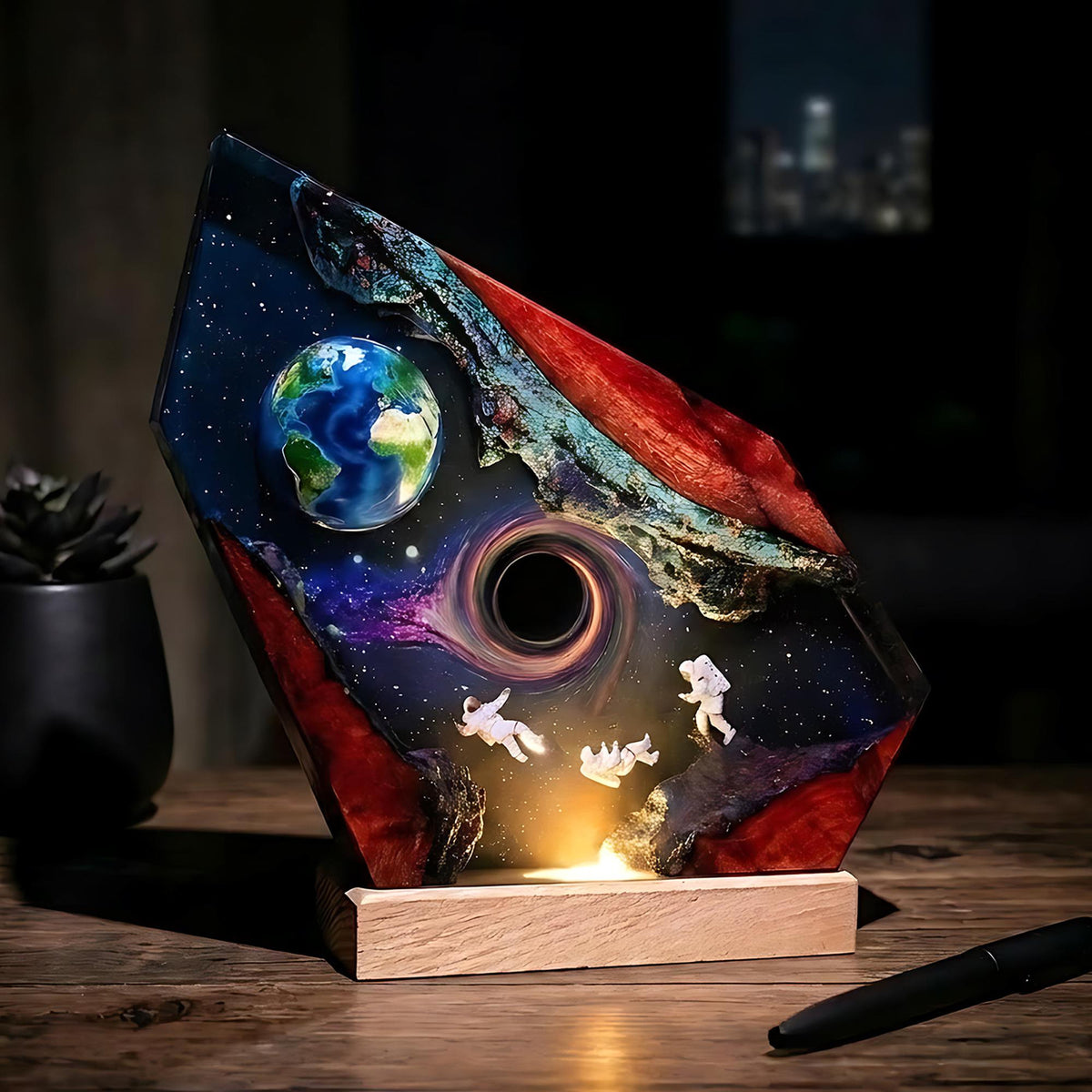 Astronaut & Black Hole Galaxy Epoxy Resin Night Light Lamp