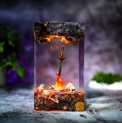 Dark Souls Bonfire Resin Lamp - Knight Sword Skull Cube Night Light