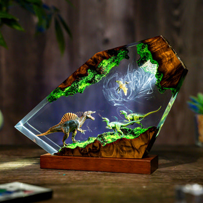 Prehistoric Dinosaur Resin Lamp - Handmade LED Night Light