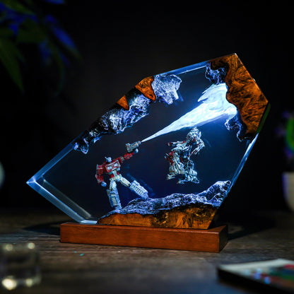 Handcrafted Optimus Prime vs Megatron Epoxy Resin Lamp