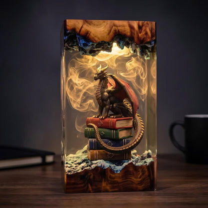 Handcrafted Dragon on Books Epoxy Resin Lamp