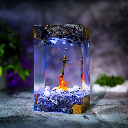 Dark Souls Bonfire Resin Lamp - Knight Sword Skull Cube Night Light