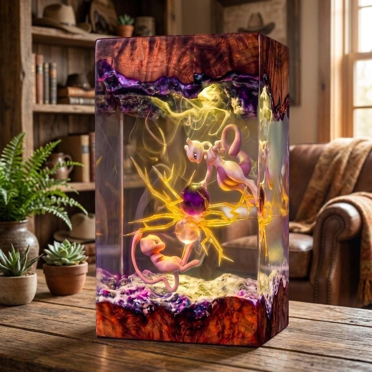 Handcrafted Mew vs Mewtwo Epoxy Resin Lamp