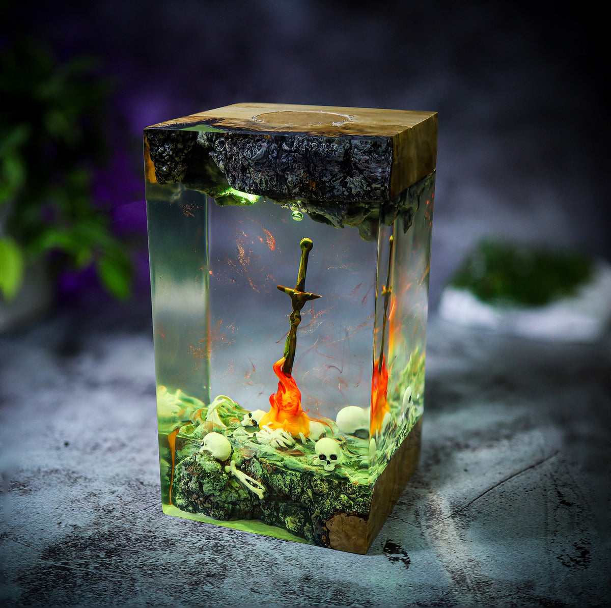 Dark Souls Bonfire Resin Lamp - Knight Sword Skull Cube Night Light